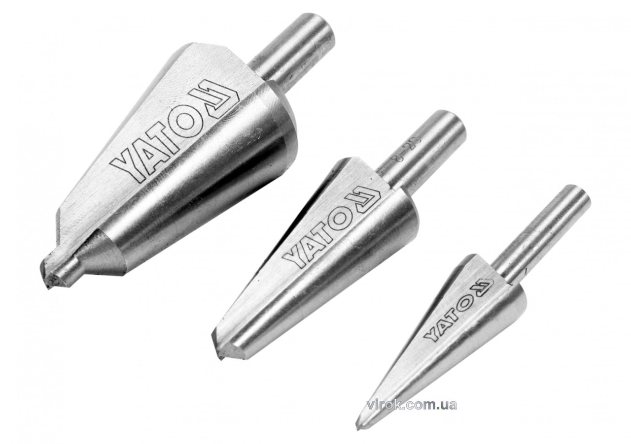 Свердла конусні по металу і ПВХ YATO HSS 4241, для отворів Ø= 3-14 мм, 8-20 мм, 16-30 мм; 3 шт YT-44730, фото 1