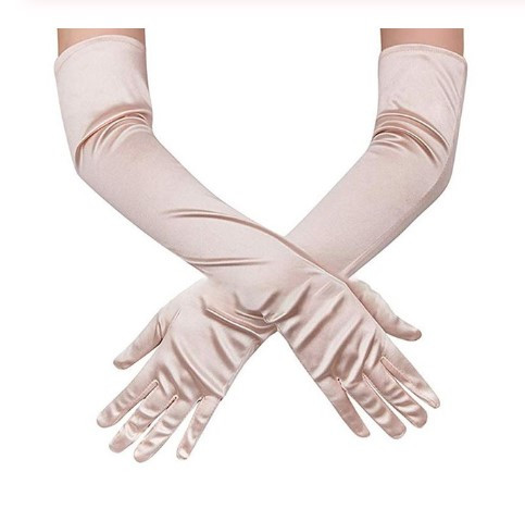 Рукавички вище ліктя атласні бежеві шампань, фото 1