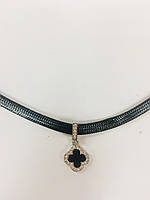 Кольє чокер сріблясте з емаллю на силіконовому шнурку