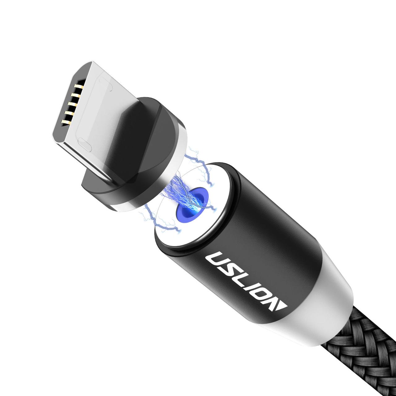 Магнитная зарядка USLION магнитный кабель с подсветкой 1м 2 шт+коннектор 4 шт Micro USB (для андроид)/USB 2A - фото 3 - id-p1076199209