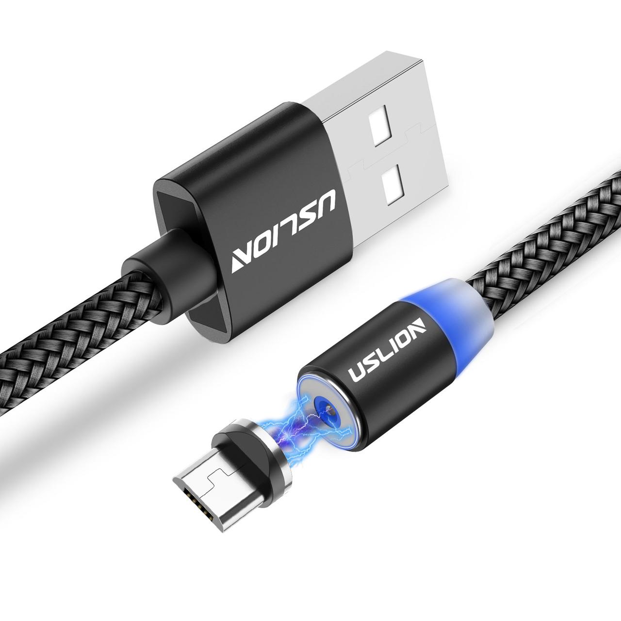 Магнитная зарядка USLION магнитный кабель с подсветкой 1м 2 шт+коннектор 4 шт Micro USB (для андроид)/USB 2A - фото 2 - id-p1076199209