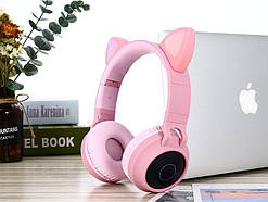 Bluetooth-навушники котячими вушками дитяча гарнітура з підтримкою microSD FM і блютус рожева Sunorm BT028C