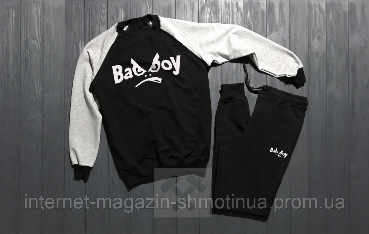 Чоловічий спортивний костюм Bad Boy чорний з сірим (люкс) XS