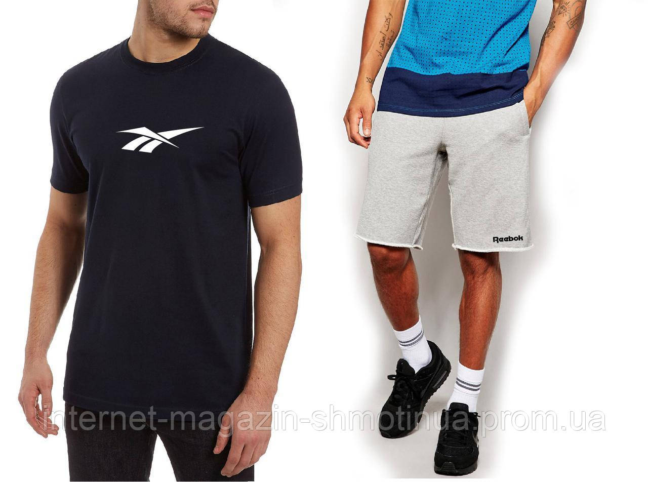 Чоловічий комплект футболка + шорти Reebok сірого і чорного кольору (люкс) S