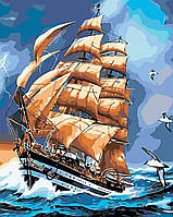 Алмазна вишивка "Вітрильник в морі",хмари, море,корабель,хвиля,птиці,повна викладка,мозаїка 5d,набори 30х40 см
