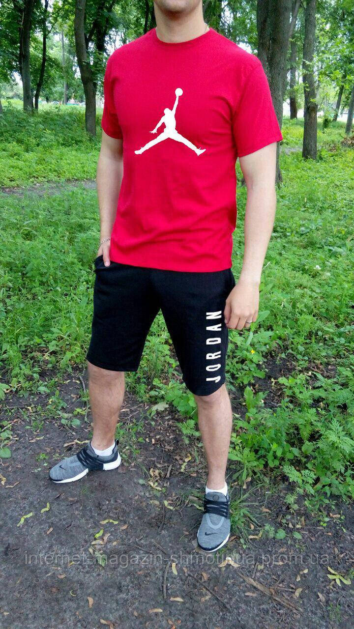 Чоловічий комплект футболка + шорти Jordan червоного і чорного кольору (люкс) S
