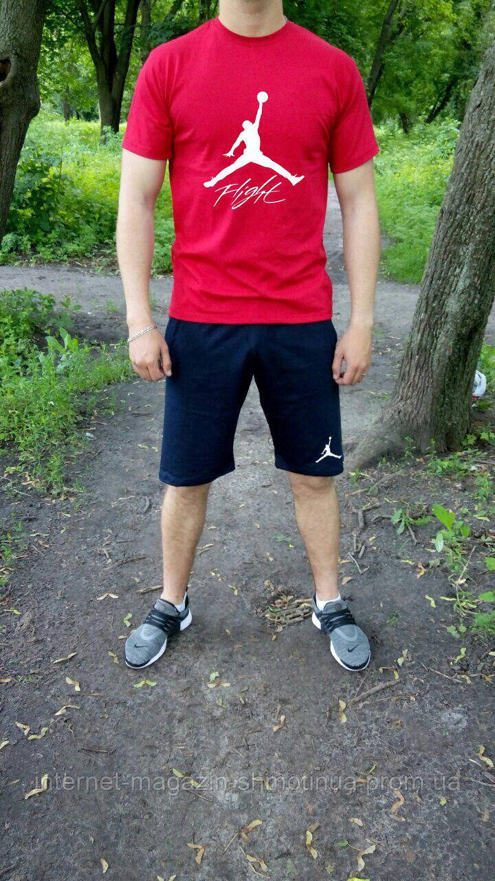 Чоловічий комплект футболка + шорти Jordan червоного і чорного кольору (люкс) S