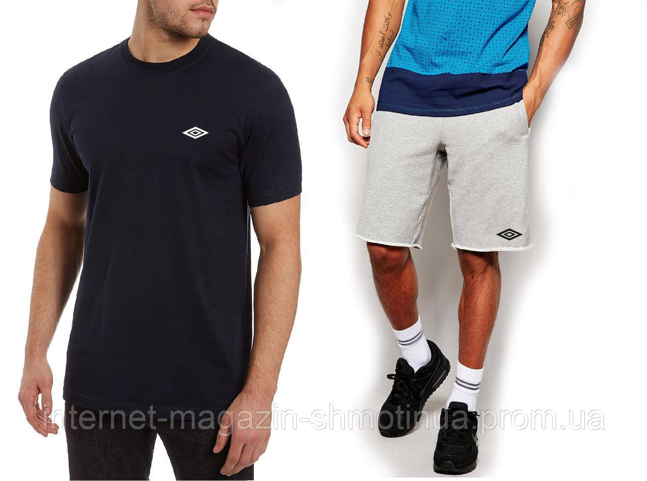 Чоловічий комплект футболка + шорти Umbro сірого і чорного кольору (люкс) S