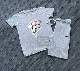 Чоловічий комплект футболка + шорти FILA сірого кольору (люкс) S