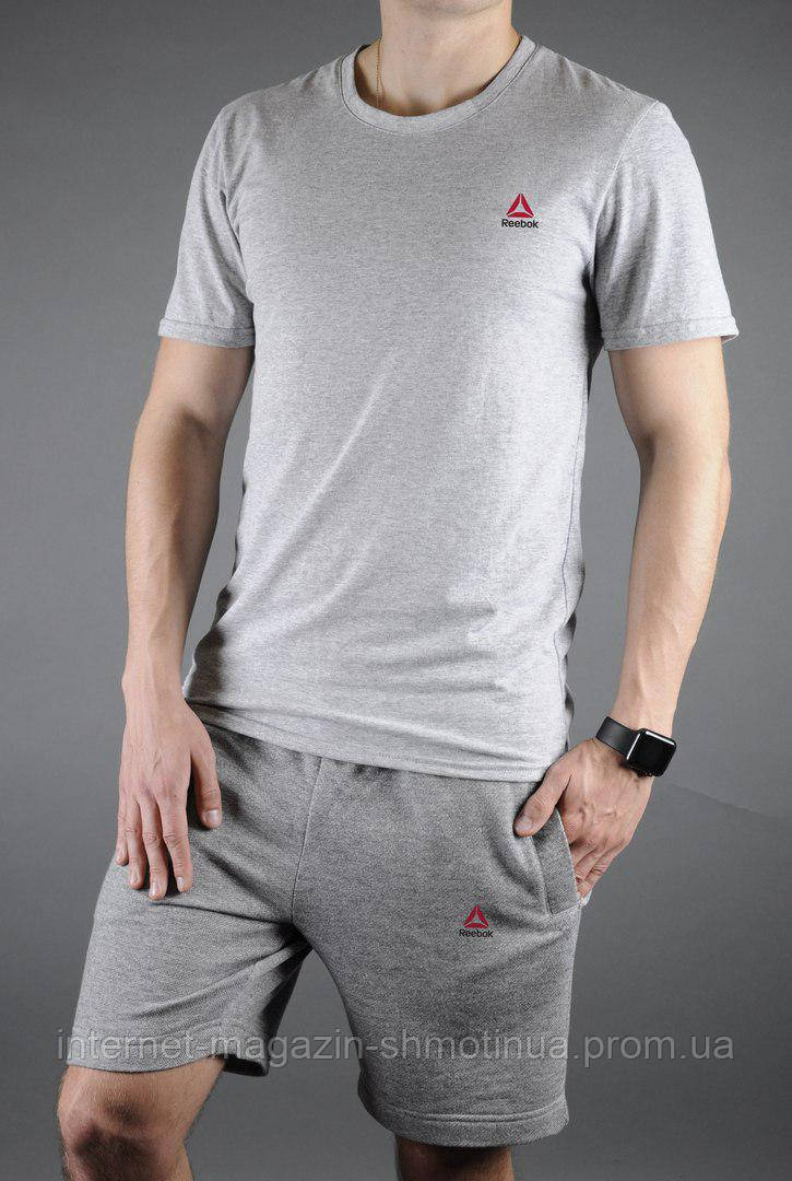 Чоловічий комплект футболка + шорти Reebok сірого кольору (люкс) S