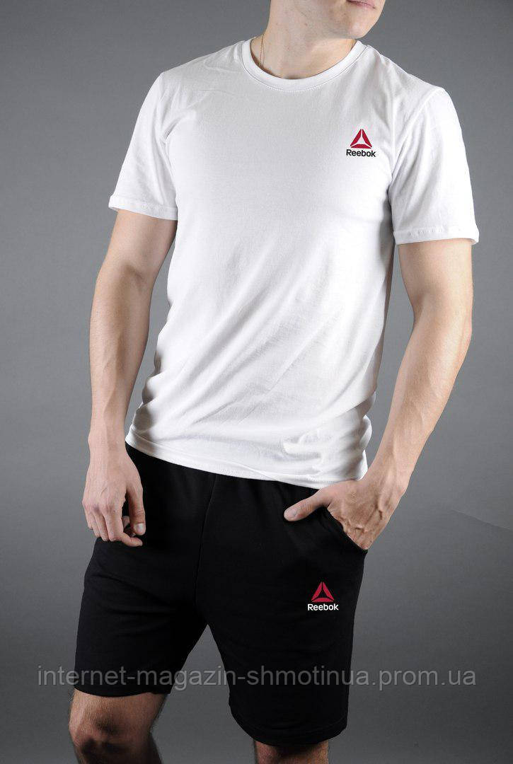 Чоловічий комплект футболка + шорти Reebok білого і чорного кольору (люкс) S