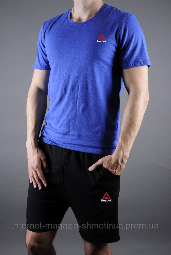 Чоловічий комплект футболка + шорти Reebok синього і чорного кольору (люкс) S