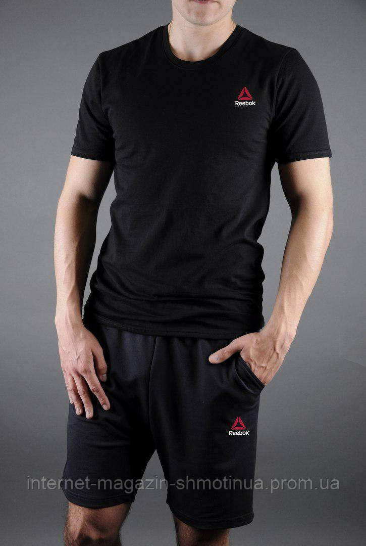 Чоловічий комплект футболка + шорти Reebok чорного кольору (люкс) S