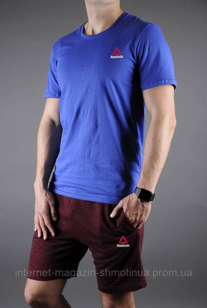 Чоловічий комплект футболка + шорти Reebok синього і червоного кольору (люкс) S