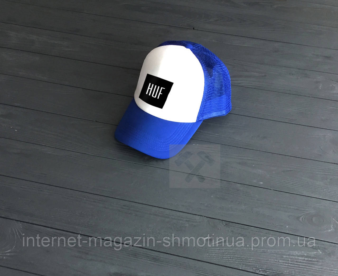 Спортивна кепка Huf, Хаф, тракер, річна кепка, чоловіча, жіноча, білого і синього кольору,