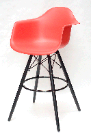 Кресло барное Leon Bar 75-BK красный 05 высота посадки 75 см, черные ножки, Eames DAW Barstool