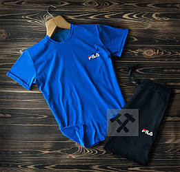Чоловічий комплект футболка + шорти Fila синього і чорного кольору (люкс) S