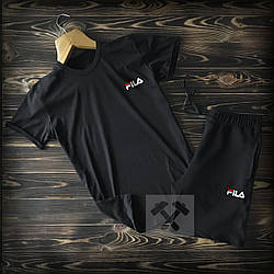 Чоловічий комплект футболка + шорти Fila чорного кольору (люкс) S