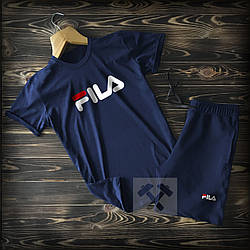 Чоловічий комплект футболка + шорти Fila синього кольору (люкс) S