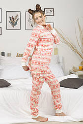 Женская пижама теплая с карманом на попе белая с красным. Идеальный подарок. Много цветов