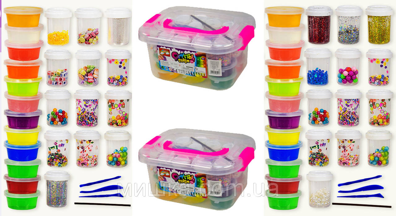 Дитячий набір Mix Slime 87461-26, 12 баночок слаймів, намистини, блискітки для змішування, у пакованні BOX, фото 1