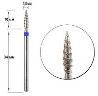 Насадка-фреза С АЛМАЗНЫМ НАПЫЛЕНИЕМ ТОРНАДО ПЛАМЕВИДНАЯ с острым концом СИНЯЯ.