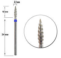 Насадка-фреза С АЛМАЗНЫМ НАПЫЛЕНИЕМ ТОРНАДО ПЛАМЕВИДНАЯ с острым концом СИНЯЯ.