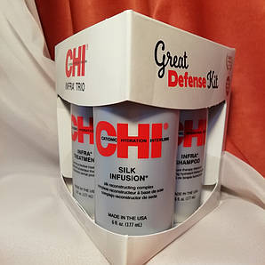 Набір CHI Infra /шампунь 177+кондиціонер 177+ шовк 177/ Great Defense
