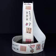 Стрічка Бавовняна Ситець, з принтом мультфільм, Балерина, Біло-коричневий, Ширина: 20мм, 5 м