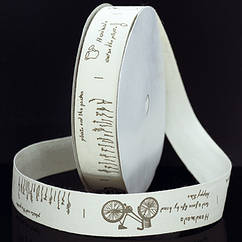 Стрічка Бавовняна Ситець, з принтом мультфільм, Велосипед, Біло-коричневий, Ширина: 20мм, 5 м