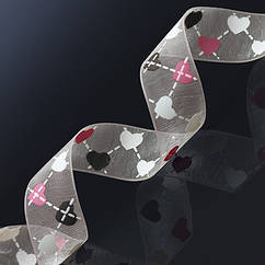 Стрічка з Органзи з принтом, Бежевий, Ширина: 16мм, 5 м