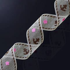 Стрічка з Органзи з принтом, Бежева, Ширина 9мм, Довжина 5 м