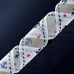 Стрічка з Органзи з Принтом, Білий, Ширина: 16мм, 5 м