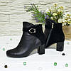 Черевики жіночі чорні на невисокому каблуці. Натуральний замш і шкіра, фото 4