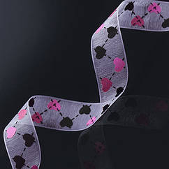 Стрічка з Органзи з Принтом, Лавандовий, Ширина: 16мм, 5 м