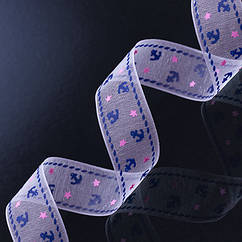 Стрічка з Органзи з Принтом, Бузковий, Ширина: 16мм, 5 м