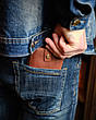Шкіряний жіночий гаманець ручної роботи з кишенею для копійок і карток рудий пісочний Gazda, фото 3