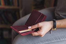 Шкіряний жіночий маленькій гаманець ручної роботи з натуральної шкіри Gomin бордовий