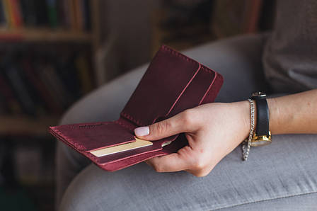 Шкіряний жіночий маленькій гаманець ручної роботи з натуральної шкіри Gomin бордовий, фото 2