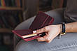 Шкіряний жіночий маленькій гаманець коричневий ручної роботи з натуральної шкіри Gomin коньяк, фото 4