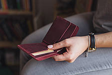 Шкіряний жіночий маленькій гаманець ручної роботи з натуральної шкіри Gomin малиновий, фото 2