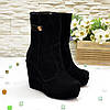 Черевики чорні жіночі замшеві на стійкій платформі, фото 4