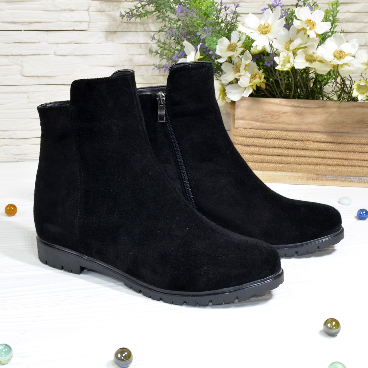 Черевики чорні жіночі замшеві на низькому ходу, фото 1