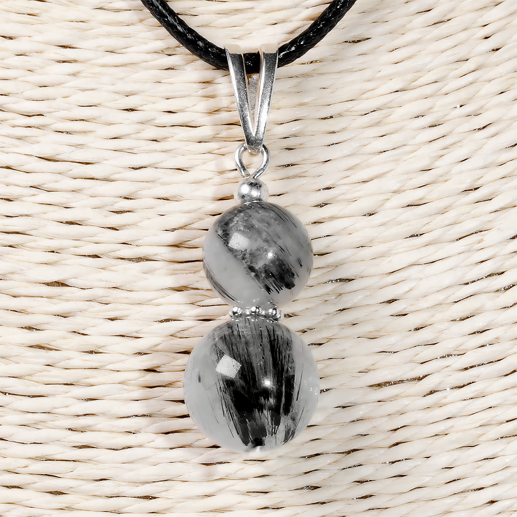 Кулон із волосатиком турмаліновим кварцем, срібло, Ø10 і Ø 12 мм, 1218КЛВ, фото 1