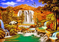 Алмазная вышивка" Водопад в саванне ",река,лес,воздух,звери,полная выкладка ,мозаика 5d, наборы 30х40 см
