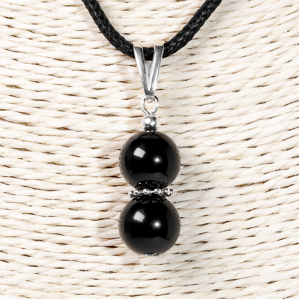 Кулон із чорним обсидіаном, срібло, Ø10 мм, 1219КЛО