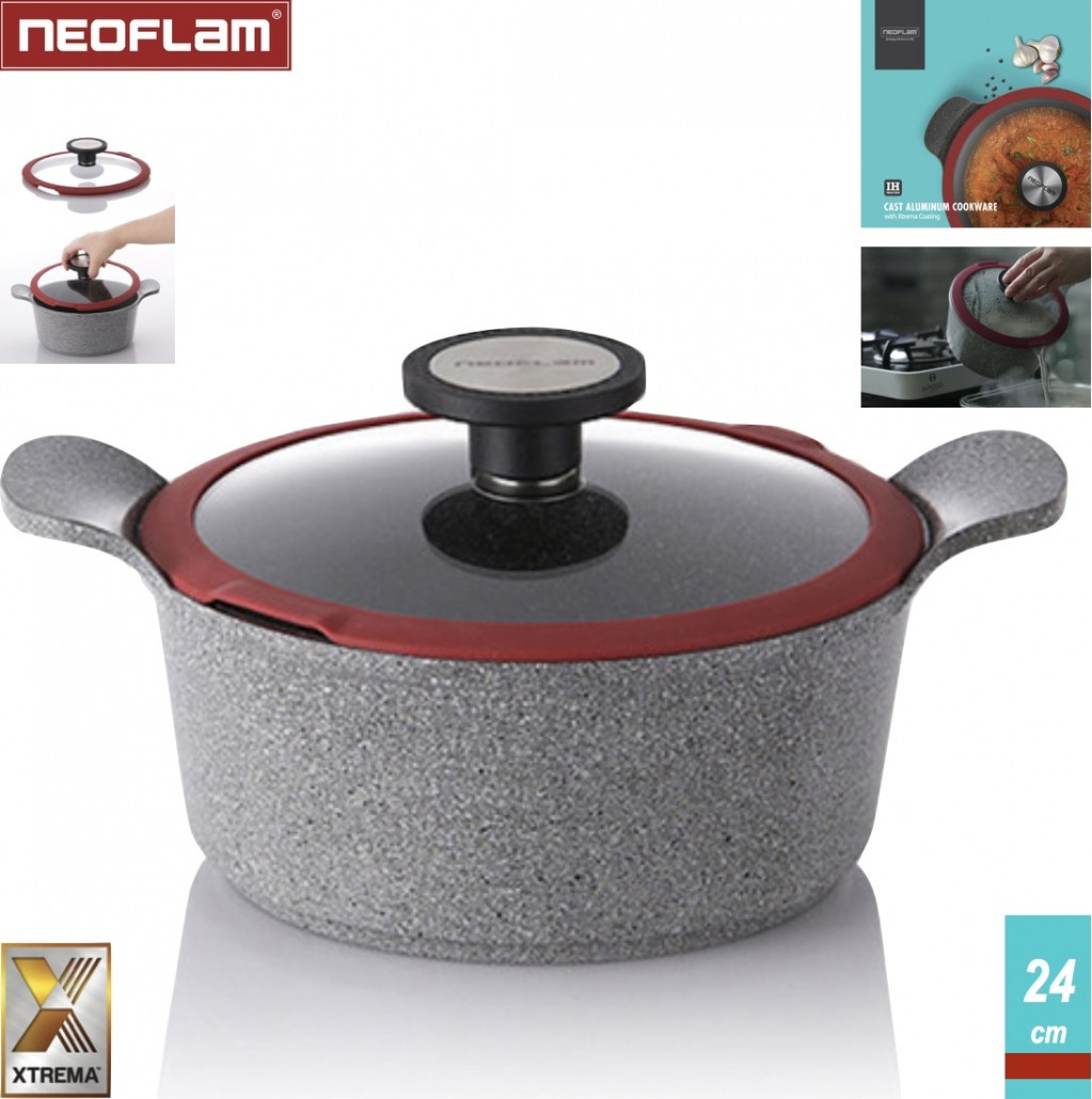 Каструля з кришкою, Neoflam Premium EK-OT-C-24G, гранітне покриття, розм. 24см.