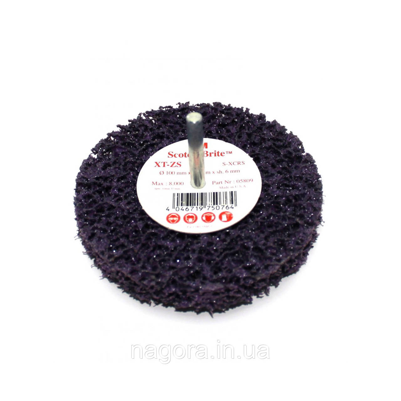 Круг зачисний на шпинделі 3М™ 05809 Scotch-Brite™ Clean&Strip XT-ZS Purple™ 100х13х6 мм, XCRS, пурпурний