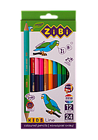 Карандаши цветные 12 штук 24 цвета Double KIDS Line ZiBi