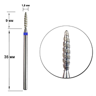 Насадка на фрезер алмазная торнадо пулевидная с закругленным концом синяя.